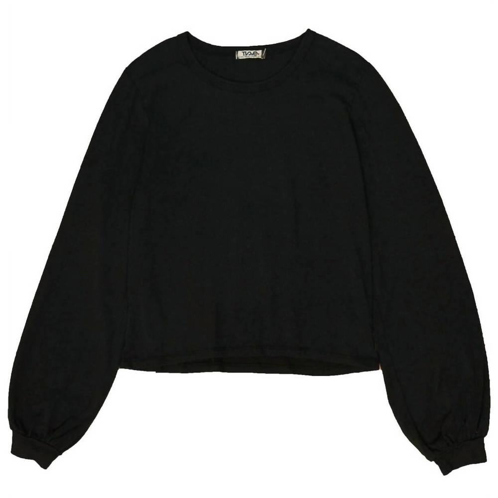 NEW T2LOVE puff sleeve crew long sleeve tee short length in black